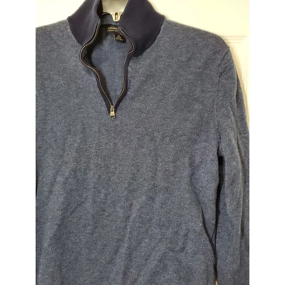 Banana Republic Men’s M Half Zip Sweater Blue Cotton Cashmere Pullover